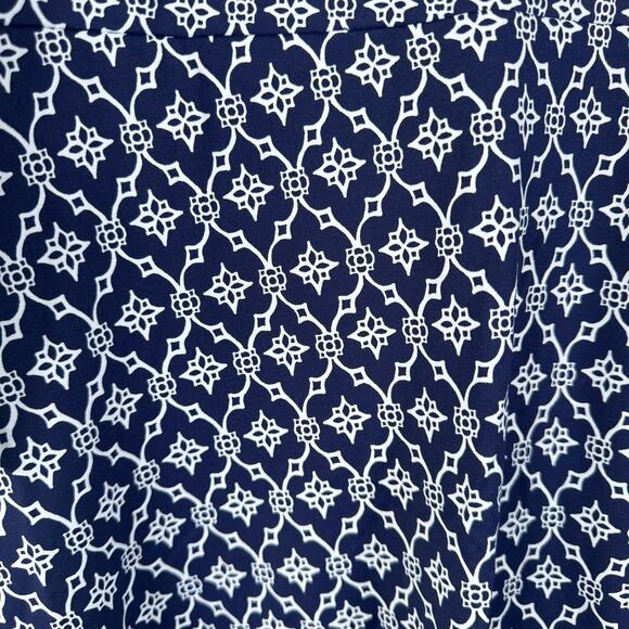 Talbots Dress Womens Medium Blue White Geometric Faux Wrap Work Office Business - Picture 7 of 12
